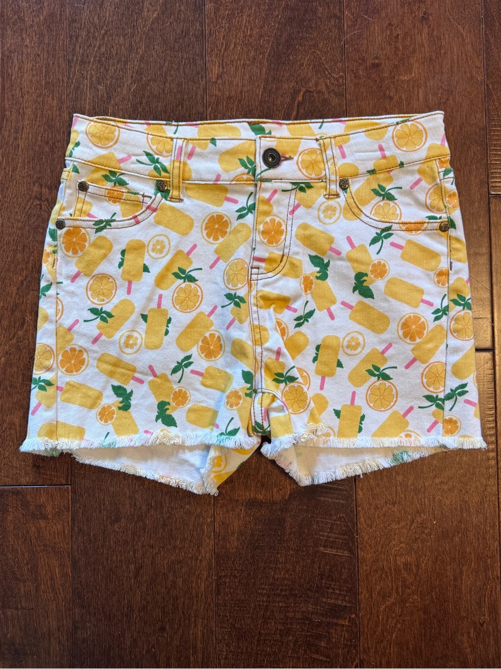 Matilda Jane "On The Sunny Side" Lemon Popsicle Denim Shorts - Size 12